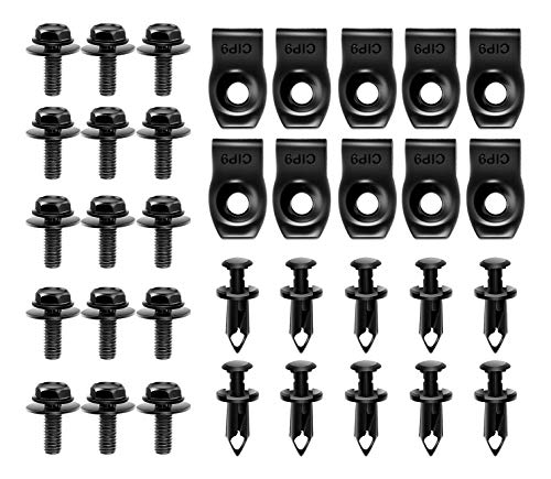 GOOACC GRC-70 35PCS Engine Under Cover Splash Shield Guard Body Bolts Bumper Fender Liner Push Retainer Fastener Rivet Clips , black