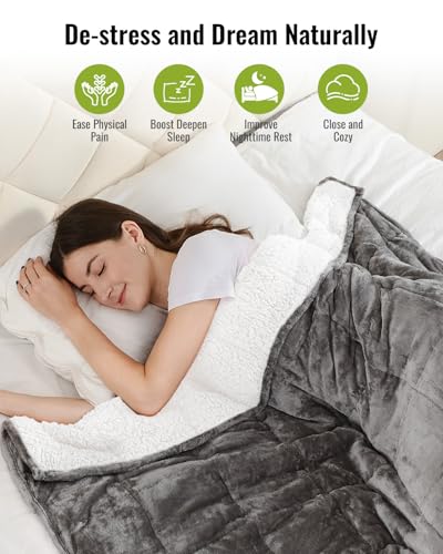 Uttermara Weighted Blanket Twin 15 Pounds for Adults 48x72 inches, Soft Plush Fleece & Cozy Warm Sherpa Weighted Blankets Great for Sleep & Calming, Twin Size Heavy Blanket for Couch Bed, Grey