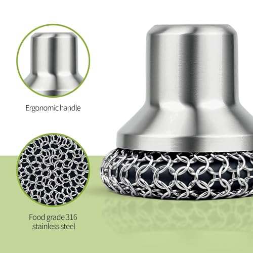 Image of Cast Iron Scrubber and Scraper, 316 Chain Mail Scrubber for Cleaning Dishes, Stock Pots, Black, 1 Count ((Small&Large Chainmail,2pcs))