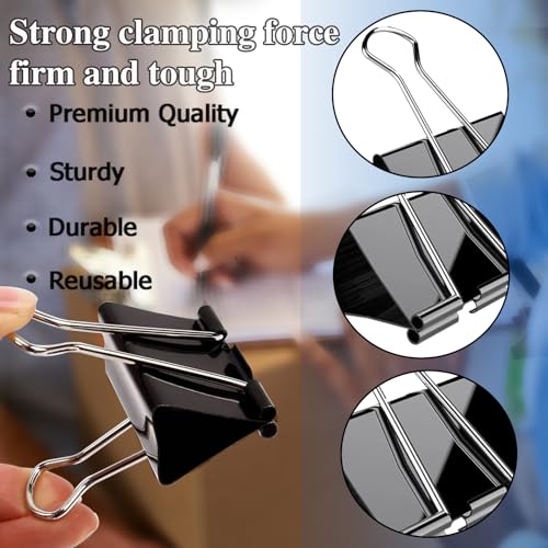 Image of gentlewater Bulldog Clips 60MM Extra Large 6PCS Paper Clips Heavy Duty Binder Giant XL Clip 2.4inch (Black)
