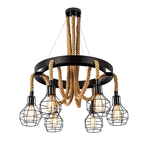 Chandelier retro en corde de chanvre et cage metal CFWSHJ pour ilot cuisine
