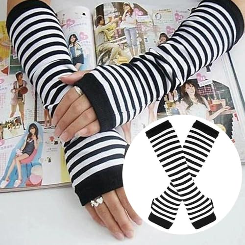 1 Pair Women's Over The Knee Socks For Thick Thighs Long Stockings Casual Striped Cotton Socks With Long Gloves Set4
