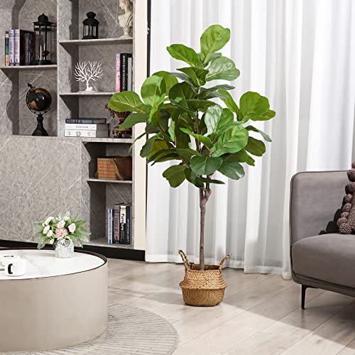 Mosade Artificial Fiddle Leaf Fig Tree 50" Fake Potted Ficus Lyrata Plant With Handmade Seagrass Basket, Perfect Faux Plants Home Décor For Indoor Outdoor Office Porch Balcony Bedroom Bathroom Gift #TOP1