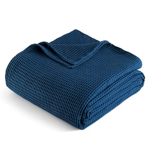 Exclusivo Mezcla Manta de 100% Algodón Gofrado, Ligera, Suave y Cómoda para Cama, Sofá y Oficina, Todas Las Estaciones, 130 x 170 cm, Azul Marino