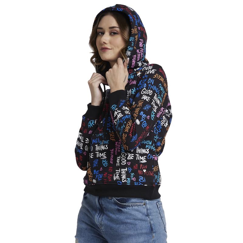 spykar Women Black Blended Regular FIt Hooded Printed Sweatshirt-picture-12