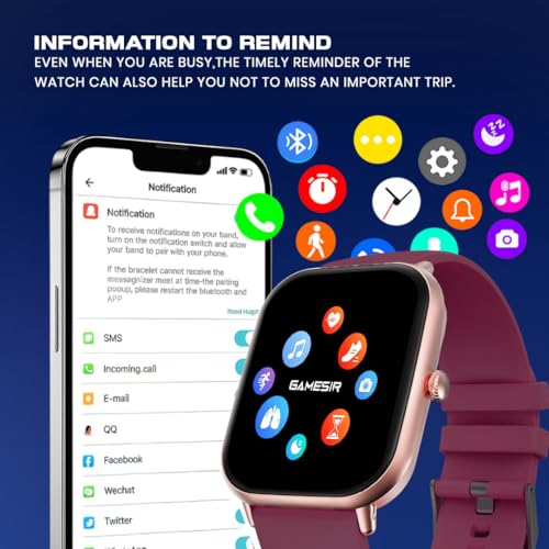 Image of GameSir H9 Smartwatch - Big Display | Bluetooth Calling | Heart Rate & SpO2 Monitor | 100+ Sports Modes | Long Battery | IP68 Waterproof | TFT Display | Design for Men & Women (Maroon)