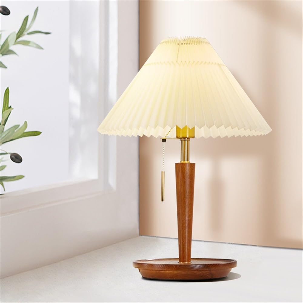 Affascinante Lampada da tavolo in tessuto plissettato in legno, stile retrò, for camera da letto, soggiorno, studio Arredamento per la casa(Natural)