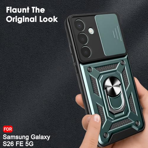 Image of TheGiftKart Tough Armor Bumper Back Cover Case for Samsung Galaxy S26 FE 5G | Sliding Camera Cover, KickStand & Ring Holder | 360 Degree Protection Back Cover Case for Samsung S26 FE (PC & TPU, Green)