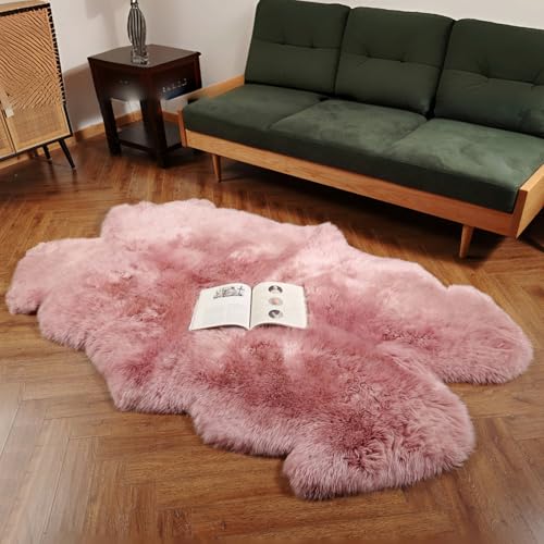 Premium Genuine Fur Sheepskin Rug Real Australia Sheepskin Natural Luxury Fluffy Lambskin Fur Area Rug Seat Covers for Kids Bedroom Sofa Chair Cover (Light Pink, 4ft x 6ft) …