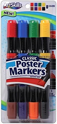 ArtSkills 4-Pack Double Sided Poster Markers - Washable, 8 Colors, Wide Chisel Tip