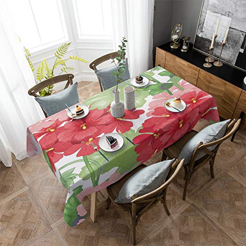 Yun Nist Pink Flowers Geranium Green Plants Table Cloth Waterproof Tablecover For Kitchen Tables,Watercolor Floral Seamless Decor Tablecloths For Dining Room Party Hotel Banquet #TOP3