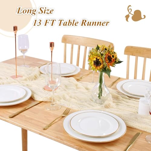 Kesfey 13FT Beige Cheesecloth Table Runner 90x400cm Long Boho Rustic Gauze Table Runners Cheese Cloth for Wedding Party Bridal Baby Shower Birthday Dinner Table Holiday Decorations - Image 2