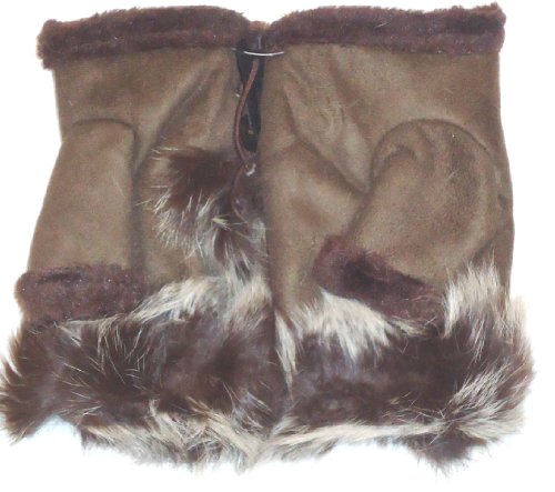Dark Brown Suede Microfiber Lined Fingerless Fashion Gloves with Mink Fur Trim