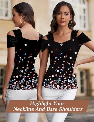 Image of Blingfit Cold Shoulder Tops Summer Tunic Shirts for Women T Shirts V Neck Short Sleeve Casual Tees Blouses 2026