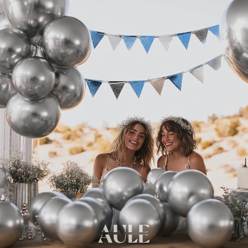 Image of AULE Party Balloons 50 Pcs 12 inch Silver Metallic Chrome Helium Shiny Latex Thicken Balloon Perfect Decoration for Wedding Birthday Baby Shower Graduation Christmas Carnival