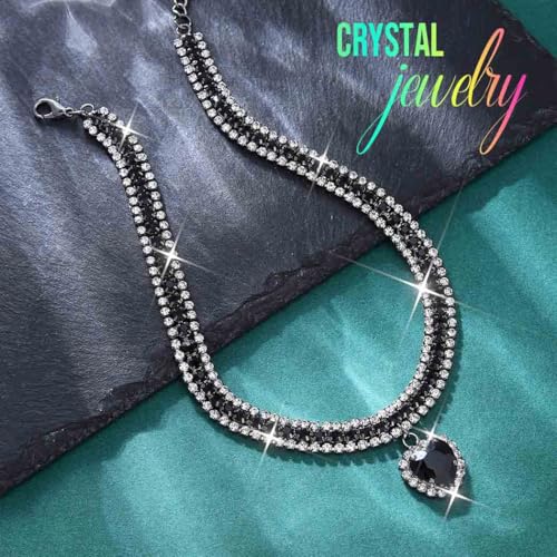 CLOACE Rhinestone Choker Necklace Heart Pendant Diamond Row Necklaces Sparkly Crystal Prom Chain Jewerly Accessories for Women2