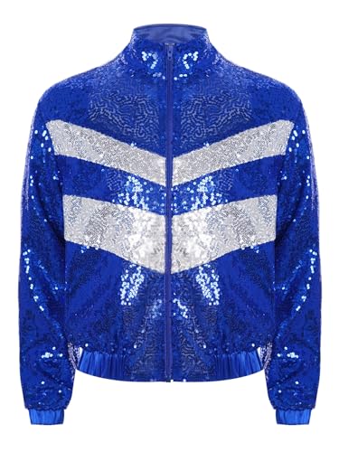 TiaoBug Kids Girls Sequin Long Sleeve Zip Up Bomber Jacket Coat Disco Party Tops Hip Hop Jazz Modern Dance Outwear4