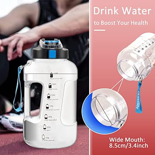 Glaxcidy 2 In 1 Water Bottle with Straw and Lid, 2.5L Sports Water Bottle with Time Markings and Wide Mouth, BPA Free Daily Water Intake Bottle for Gym and Exercise(White)