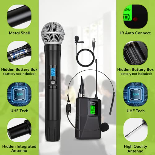 Kimyah Handheld & Bodypack Wireless Microphone System, 200 Channels, 328Ft(100M) Connect Range, Dual Wireless Microphone System, Cordless Microphone #TOP5