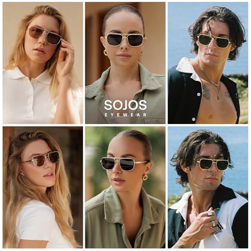 SOJOS Retro Square Aviator Polarized Sunglasses Women Men Vintage Shades Womens Mens Sun Glasses SJ12342