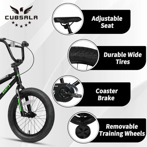 Image of 12 14 16 18 Inch Kids Bike BMX Style Bicycle with Training Wheels Coaster Brake for 2-10 Years Old Toddlers Boys Girls Multiple Colors