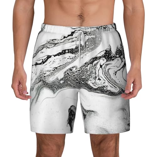 Short de bain respirant pour homme imprimé marbre noir et blanc