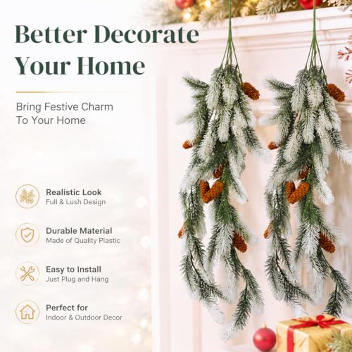 Image of HASTHIP 2Pcs Artificial Christmas Teardrop Swags with Pine Cones