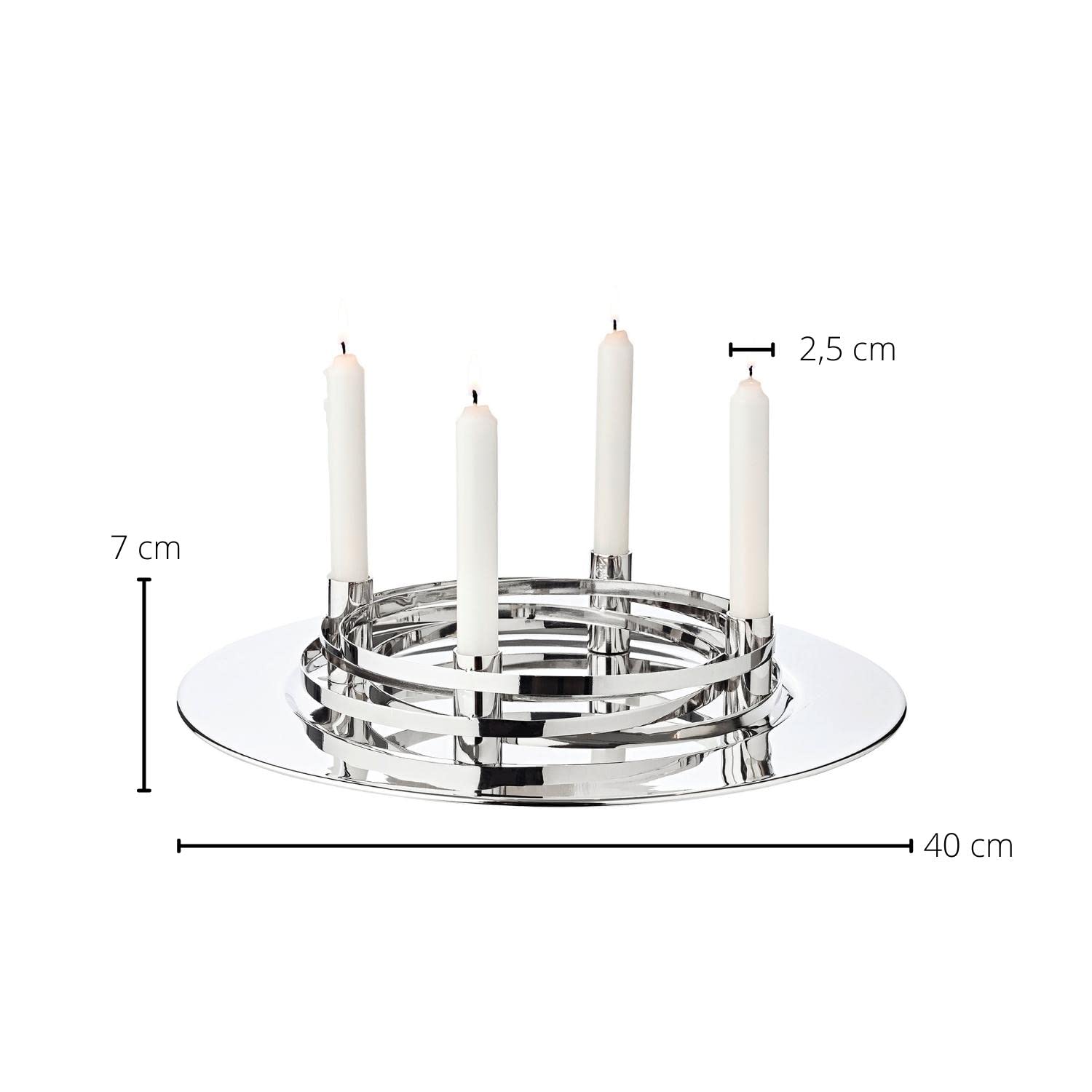 EDZARD Adventskranz La Avia, Durchmesser 39 cm, Edelstahl, silberfarben, für Stabkerzen