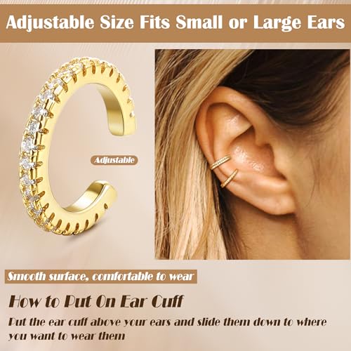 Finrezio 9Pcs Ear Cuffs for Women Non Piercing 18K Gold Plated Cuff Earrings Non Pierced Gold Ear Cuff Clip on Cartilage Earring Adjustable Fake Earrings2