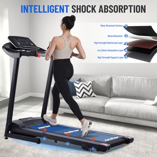 Image of Walking Treadmill, Electric Foldable Quiet Treadmill for Home Office Small Space Portable Walking Treadmill with Long Handrail and Shock Absorption & LED Display for Home