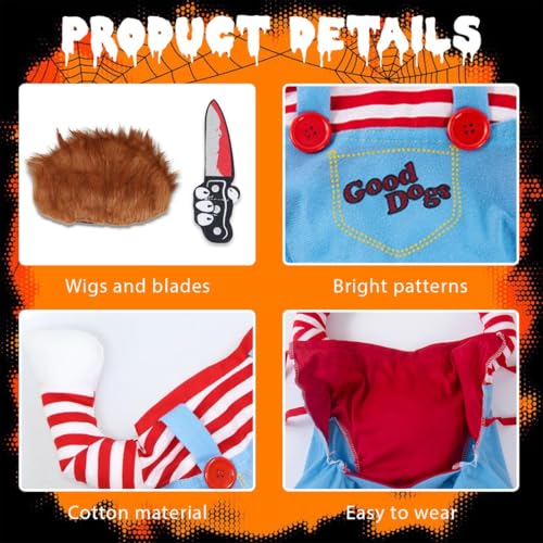KUMSODE Halloween Hundekostüme für Hunde Wig and Knife,Lustige Chucky Hundekleidung Puppe Halloween Cosplay Kostüm (S)