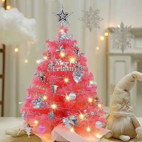 NALONE 24 Inch Pink Mini Christmas Tree with LED Lights