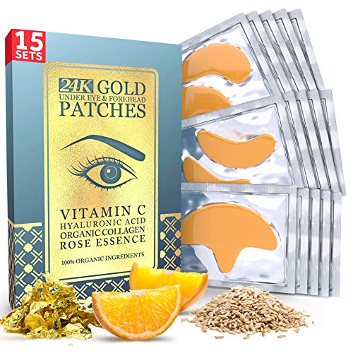 Under Eye and Forehead 24K Gold Patches - Anti-Aging Collagen Hyaluronic Acid Pads