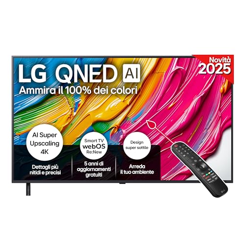 LG QNED AI QNED80 TV 55 pollici, Smart TV 4K, Processore α7 Gen8, Dynamic QNED Color, Design Super Slim, webOS con AI e telecomando puntatore AI, Gaming con VRR 4K@60Hz, 55QNED80A6A 2025