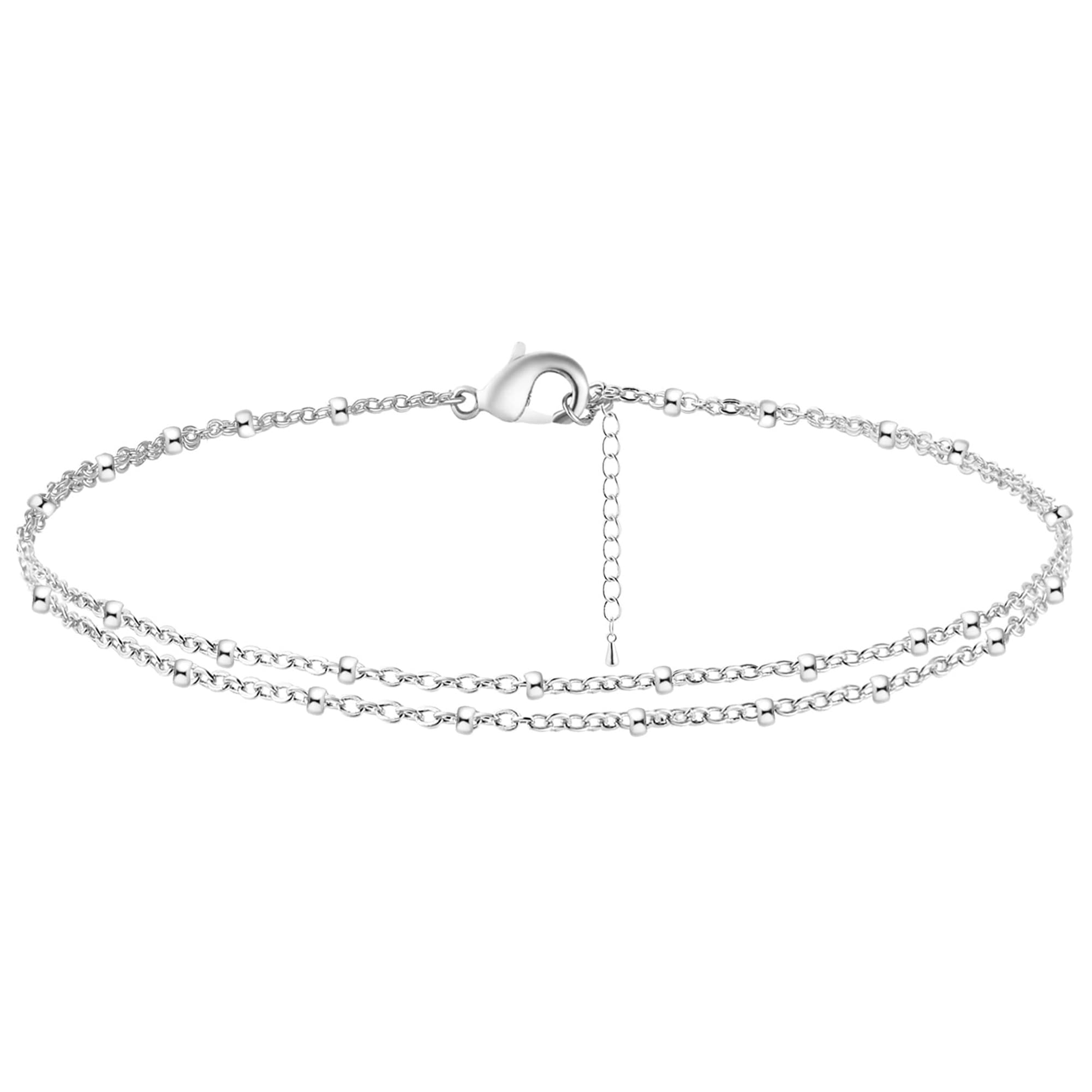 Anklets for Women 14K Real Gold/Silver Plated Ankle Bracelets Trendy Waterproof Boho Anklets Set Adjustable Dainty Cute Diamond Beaded Heart Non Tarnish Summer Beach Jewelry Gift for Teen Girls