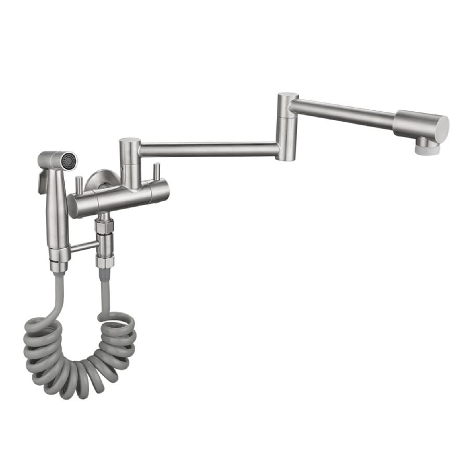ZYCHSJXA Kitchen Sink Faucets Wall Mounted Cold Water Folding Swivel Airbrush Stainless Steel Mount Faucet Brushed