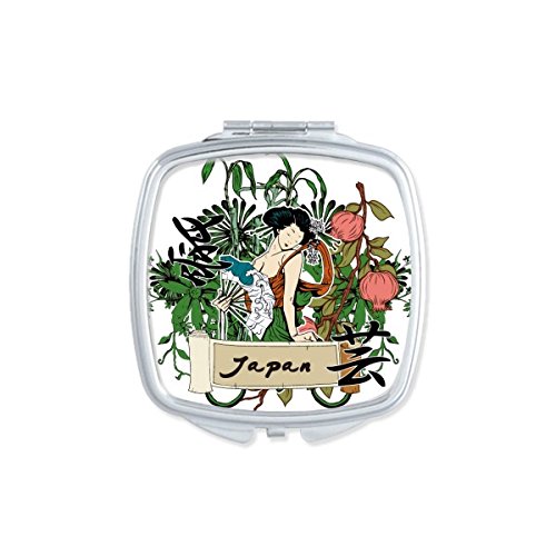 Miroir de poche mignon style japonais vert et geisha pour vos retouches en voyage
