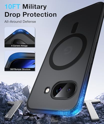 Image of FNDMIL[NO.1 Magnetic for Google Pixel 9a Case with MagSafe[Military Grade Drop Tested][Translucent Matte][Anti-Fingerprint] Soft Silicone Bumper for Google Pixel 9a Phone Case, Black