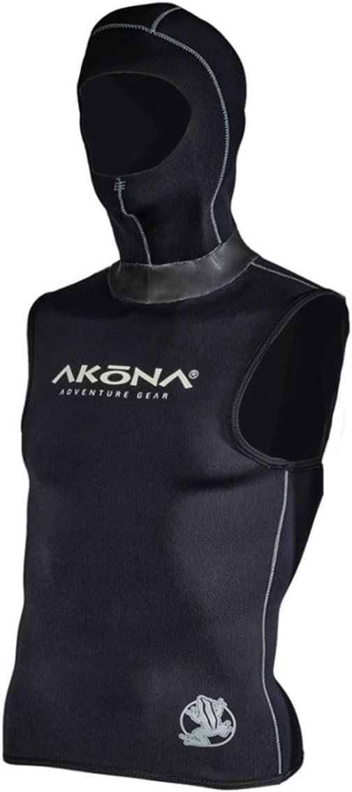 AKONA Quantum Stretch Multi Thickness 5/3mm Hooded Vest with Flow Vent to Eliminate trapped air. Anatomical fit. Four Way Stretch 200% More Stretch Than Typical Neoprene