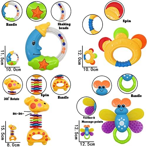 AIVIAI Infant Toys 0-3 Months Infant Rattles Baby Rattle Teether Toy Set with Storage Box Musical rattles for Newborn Girl Boy 5 6 8 9 12 Month (11pcs)