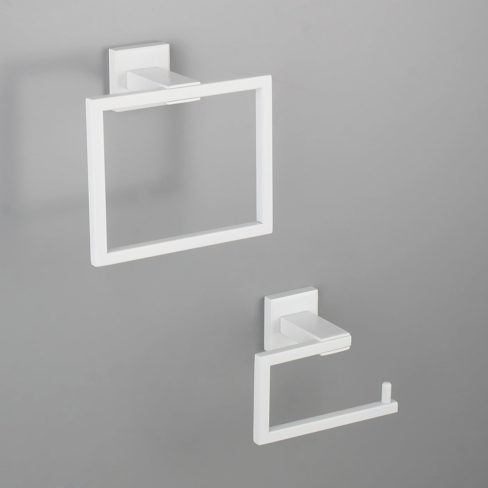 GERZWY 2-teiliges Badezimmer-Hardware-Set, Handtuchring und Toilettenpapierhalter, SUS 304 Edelstahl, Wandmontage, Weiß