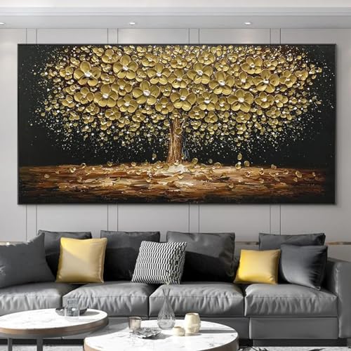 Texture d'arbres dorés et argentés sur la grande toile abstraite KEBIA pour un mur moderne