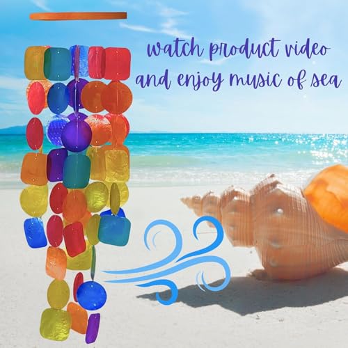 Bellaa Wind Chimes Outdoor, Garden Decorations, Musical, Indoor/Outside Windchimes, Beach, Ocean, Breeze, Gifts for Mom, Gift for All Occasions, Capiz Sea Glass Shells Wood Retro Rainbow by Bellaa - Image 2