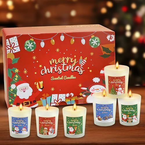 QIANAI 6-teiliges Set Weihnachtskerzen Set, Kerzen Weihnachtsduft,...