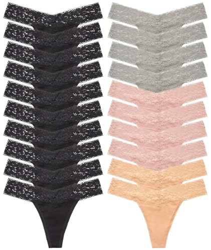 Image of ANNYISON Women's Thongs, T Back Low Waist See Through Panties Cotton Seamless Lace Thongs for Women