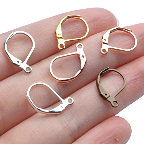 Earrings Hooks Leverback, 60Pcs Leverback Earring Hooks Earwires Open Loop French Style For Earring Jewelry Making, Antique Bronze, White Gold, Silver, Gold, Kc Gold, Rosegold #TOP6