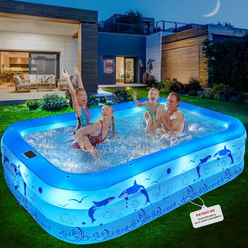 StarOcean 2026 Upgrade Inflatable Pool with Lights, Family Inflatable Swimming Pool for Kids,Adults,Blow Up Pool Solar Powered,Large Kiddie Pool,100
