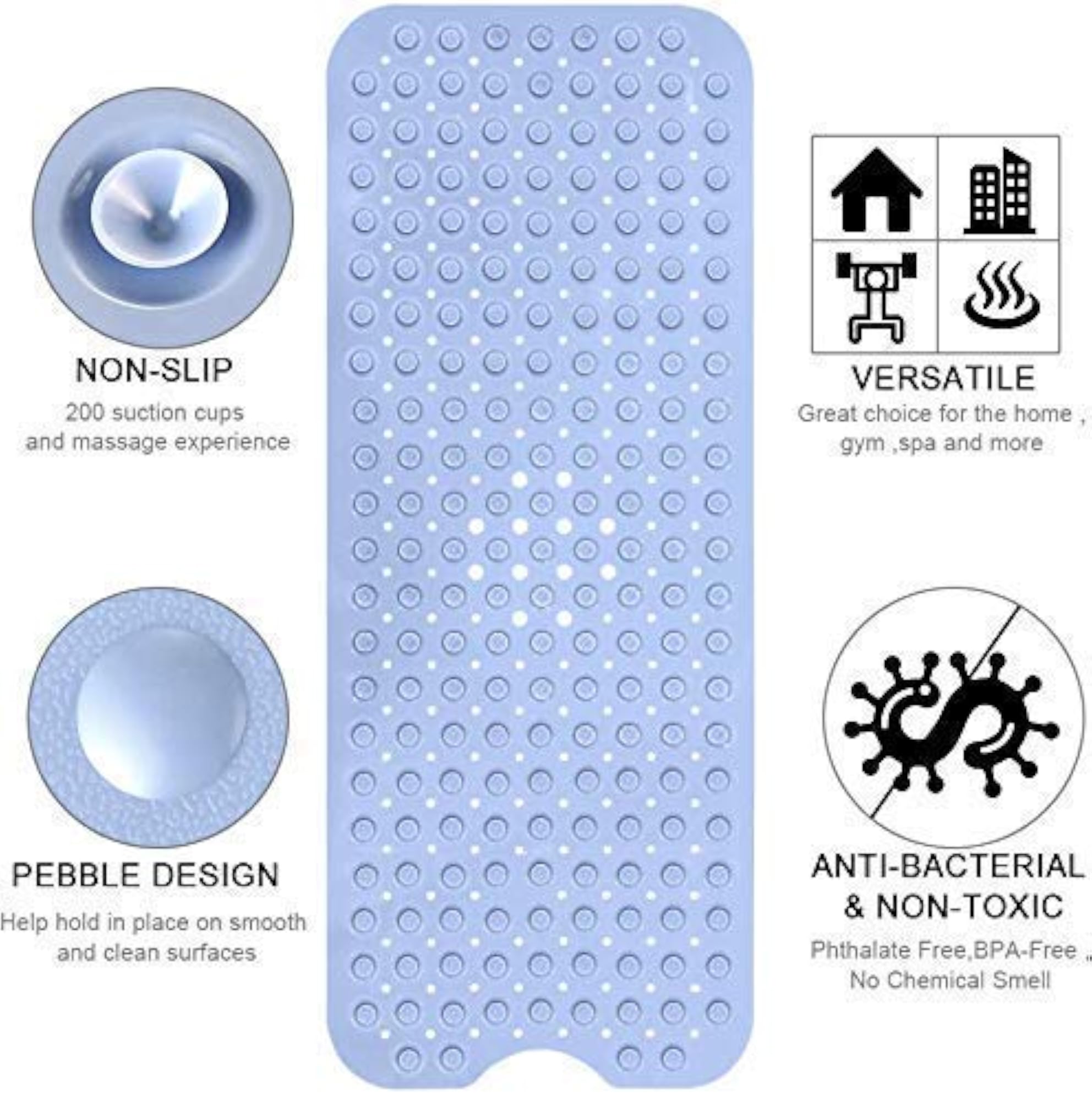 Anti Slip, Anti Bacterial Silicone Rubber Bath Mat
