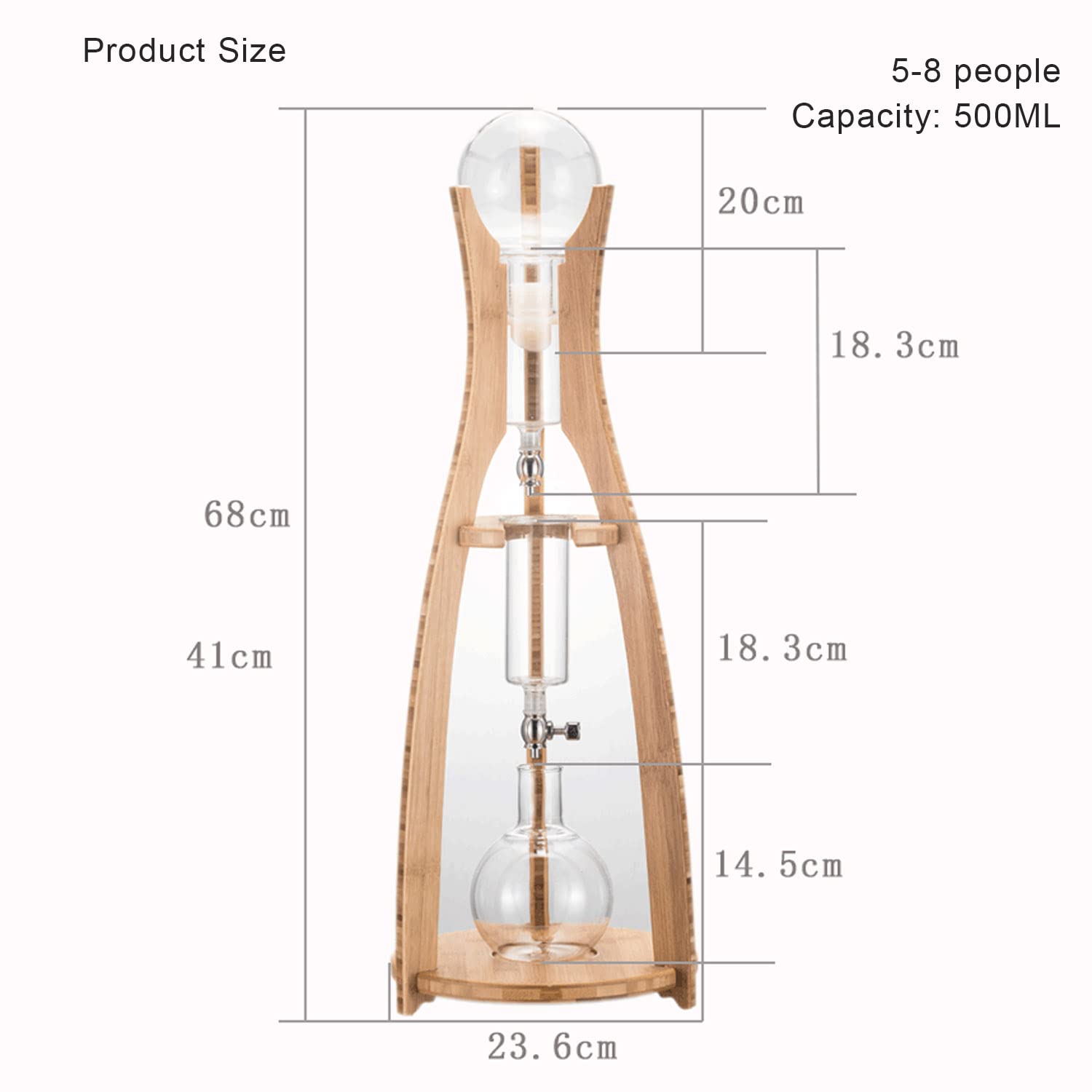 Cold Brew Drip Tower, 500ml/479.1 g Eiskaffeemaschine mit verstellbarem Tropfer und wiederverwendbarem Filter - Glas Cold Brew Maker für Kaffeeliebhaber