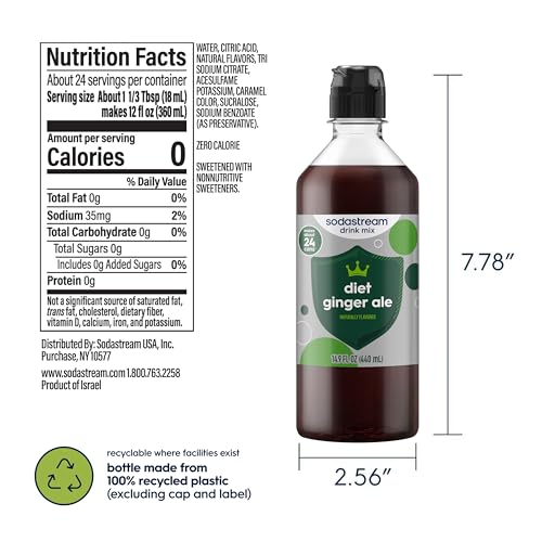 Image of Sodastream Classic Diet Ginger Ale New Pour Bottle, 14.9 Fl Oz (Pack of 4)
